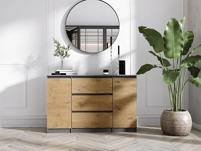 Cômoda, Antracite / Carvalho Lancelot, 120 x 78 x 39 cm, 2 portas, 3 gavetas