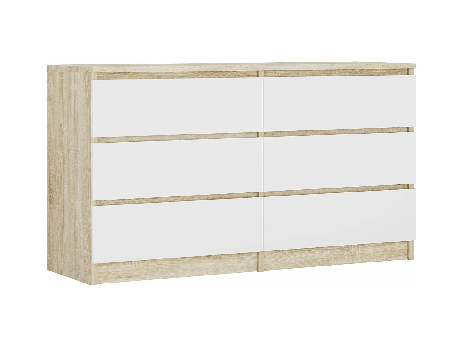 Commode 6 Tiroirs : Chêne Sonoma / Blanc Mat, 138 x 39 x 79 cm