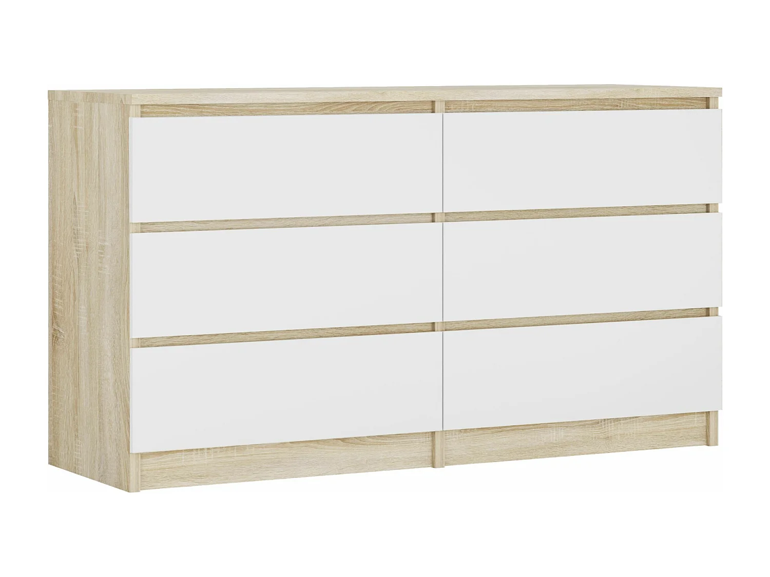 Commode 6 Tiroirs : Chêne Sonoma / Blanc Mat, 138 x 39 x 79 cm