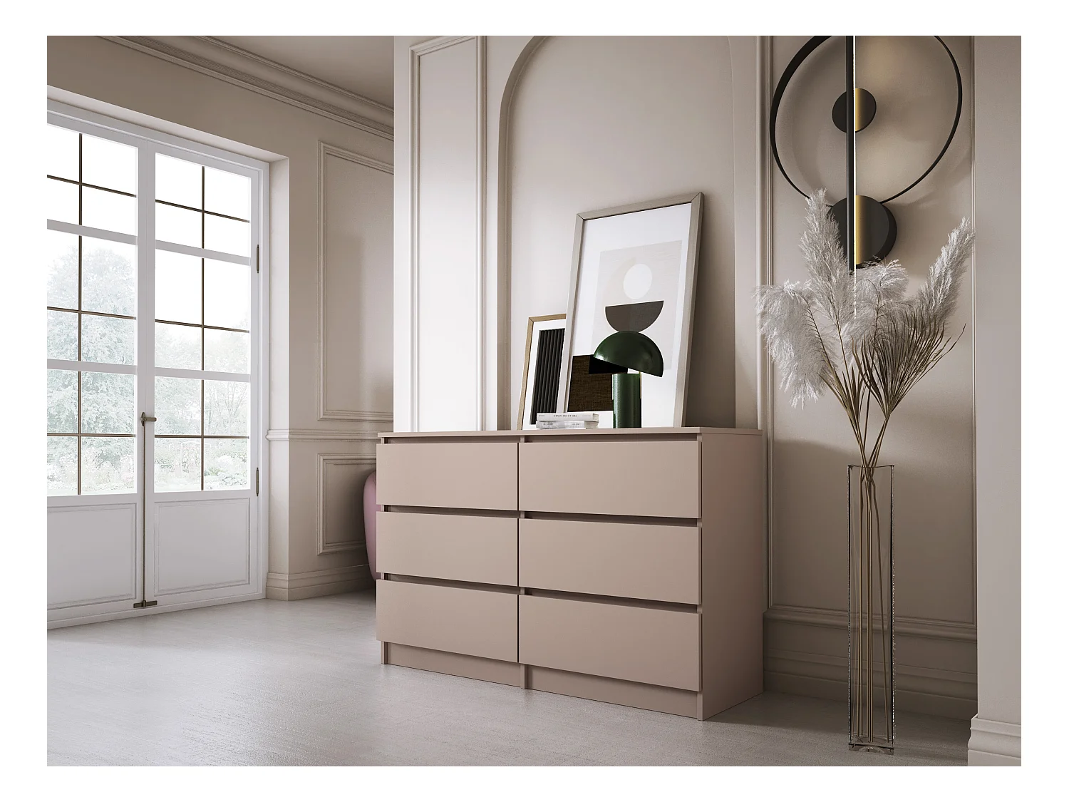 Commode : 6 tiroirs, caramel, 120 x 79 x 39 cm