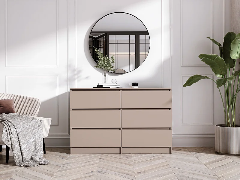 Cômoda: 6 gavetas, caramelo, 120 x 39 x 79 cm