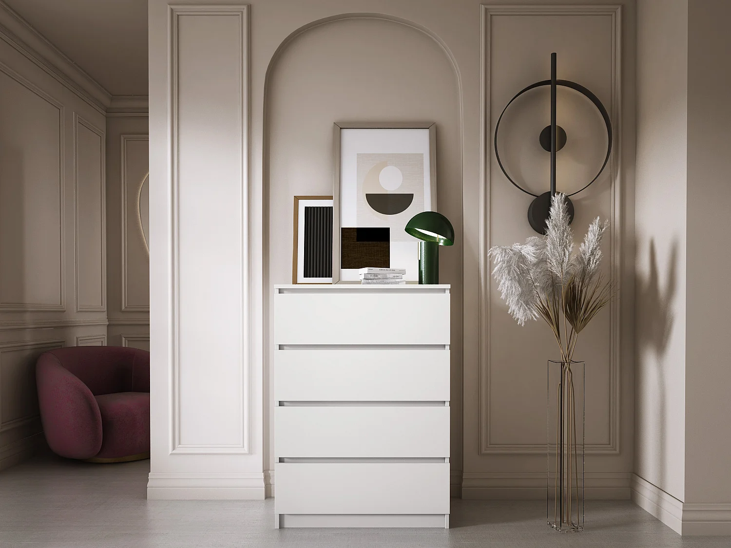 Commode 4 Tiroirs : Blanc Mat, 70 x 39 x 101 cm