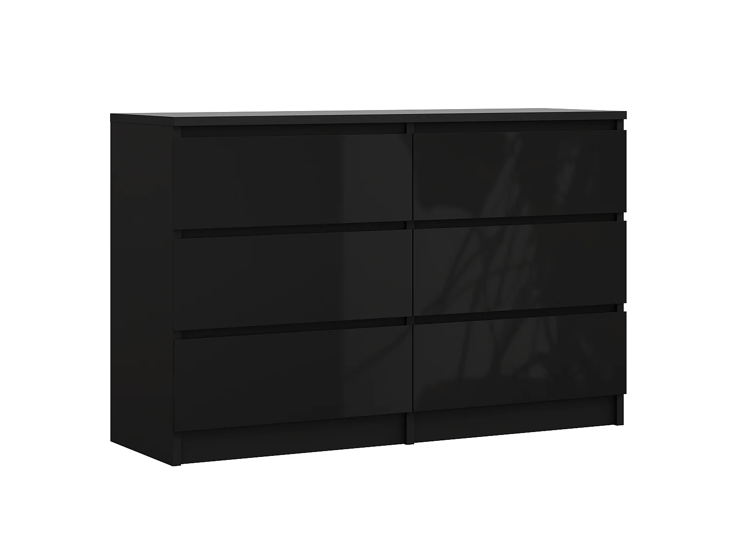 Komoda z 6 szufladami: czarna matowa / błyszcząca czarna, 120 x 39 x 79 cm