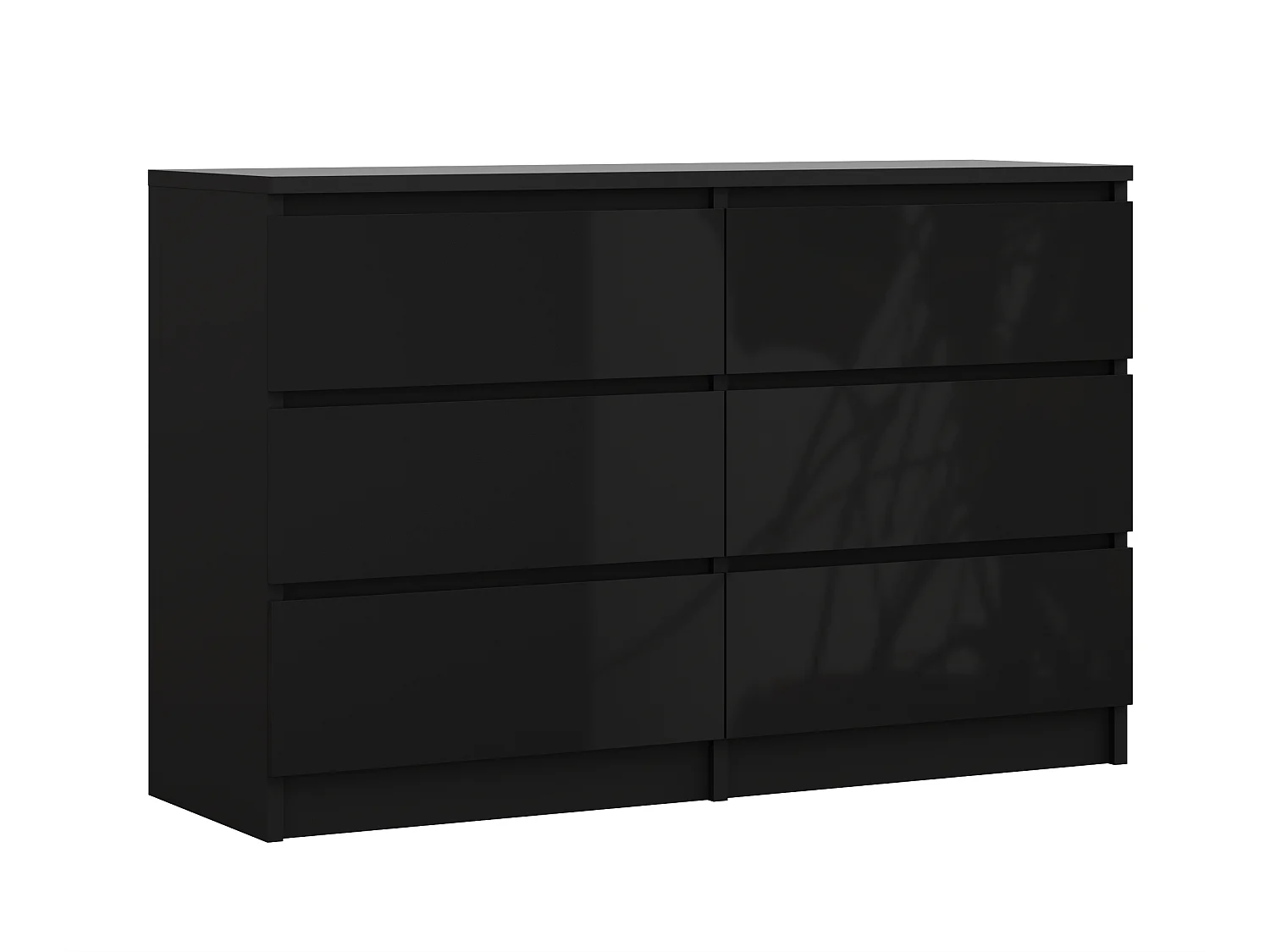 Cassettiera a 6 cassetti: nero opaco/nero lucido, 120 x 39 x 79 cm