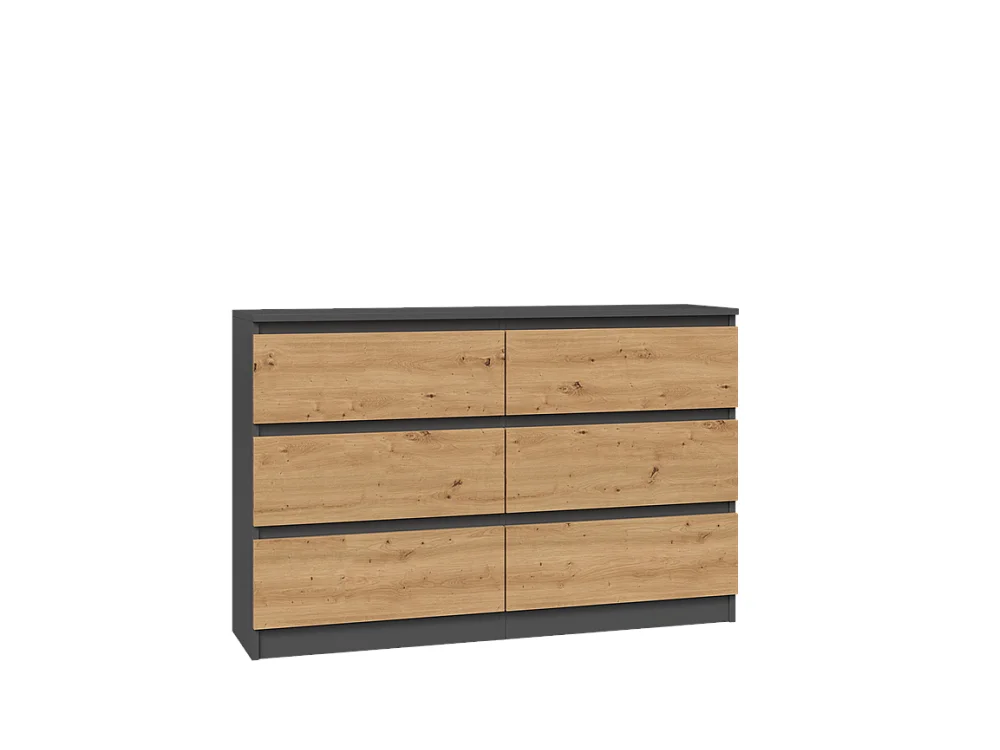 Kommode: 6 Schubladen, Anthrazit/Artisan, 30 x 75 x 120 cm