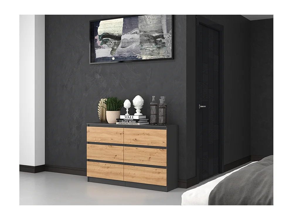 Kommode: 6 Schubladen, Anthrazit/Artisan, 30 x 75 x 120 cm