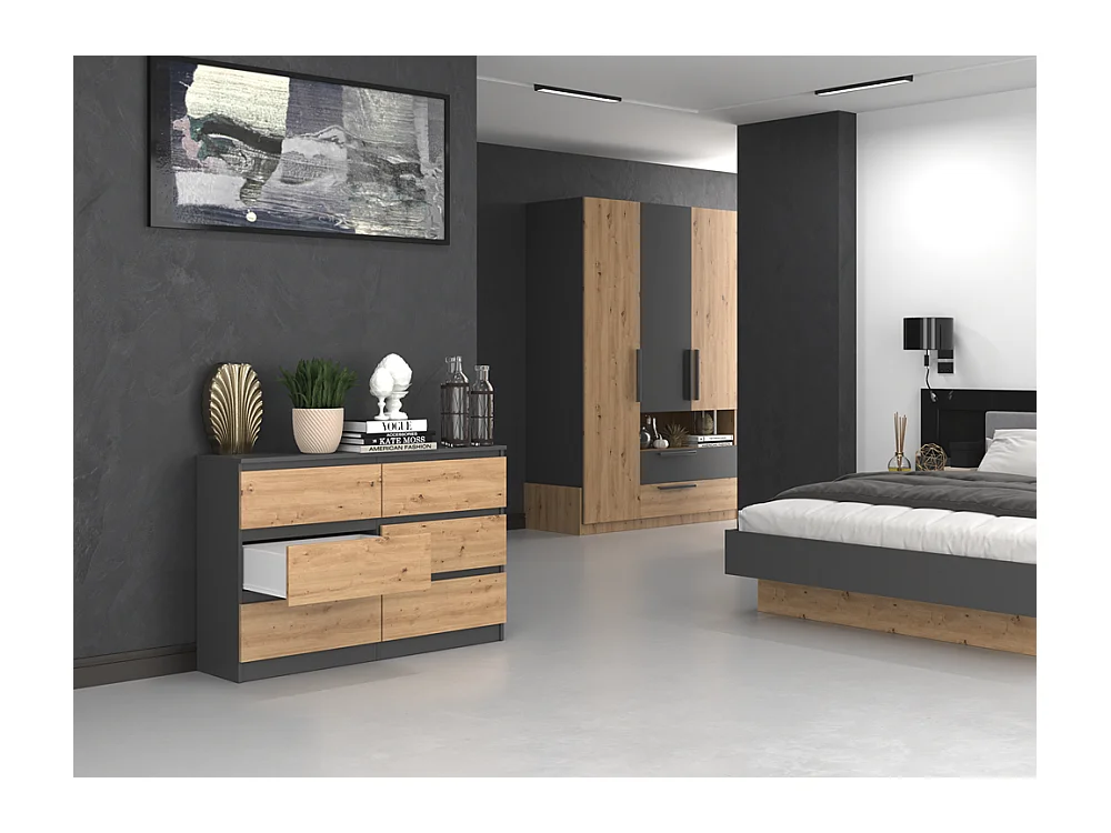 Kommode: 6 Schubladen, Anthrazit/Artisan, 30 x 75 x 120 cm