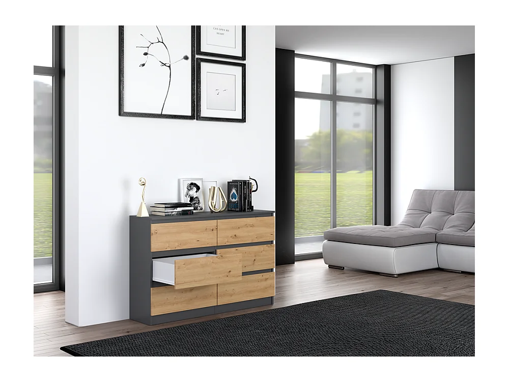 Kommode: 6 Schubladen, Anthrazit/Artisan, 30 x 75 x 120 cm