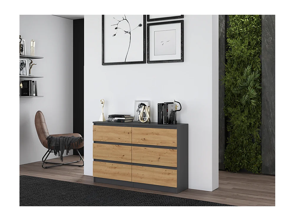 Kommode: 6 Schubladen, Anthrazit/Artisan, 30 x 75 x 120 cm