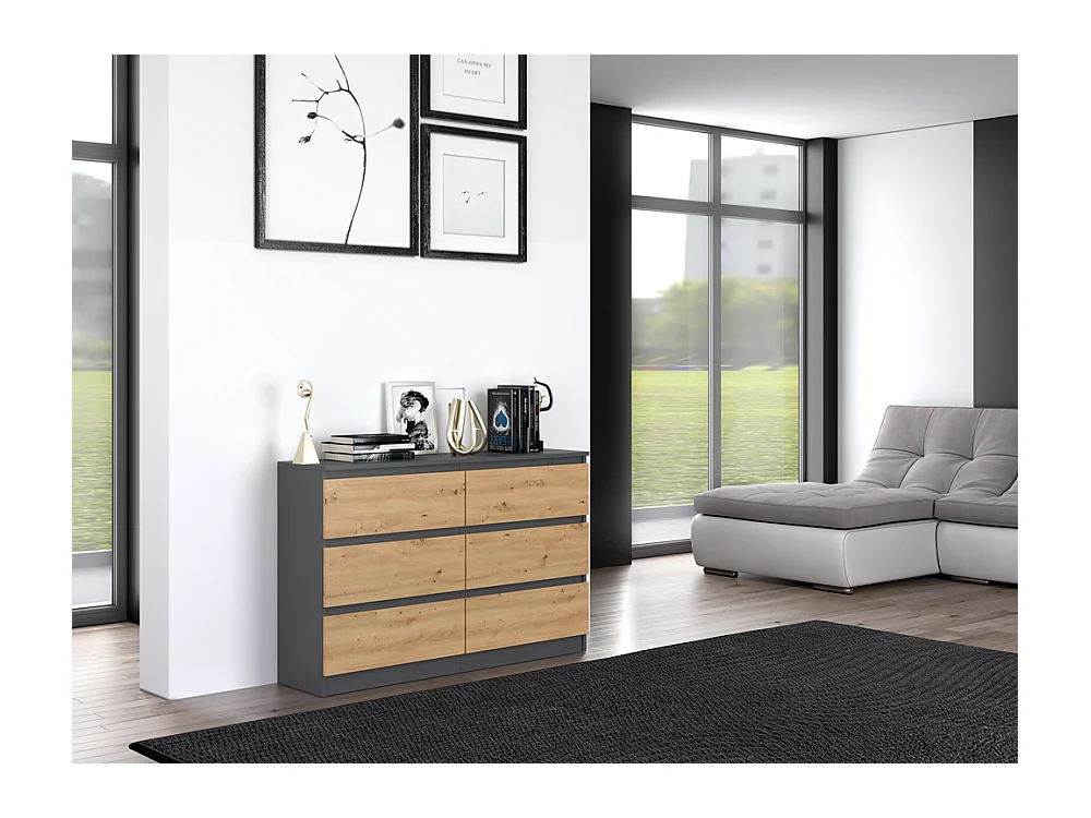 Kommode: 6 Schubladen, Anthrazit/Artisan, 30 x 75 x 120 cm