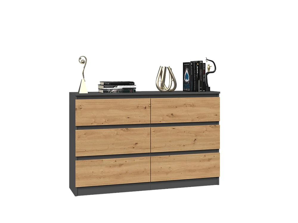 Commode : 6 Tiroirs, Anthracite/artisan, 30 X 75 X 120 Cm