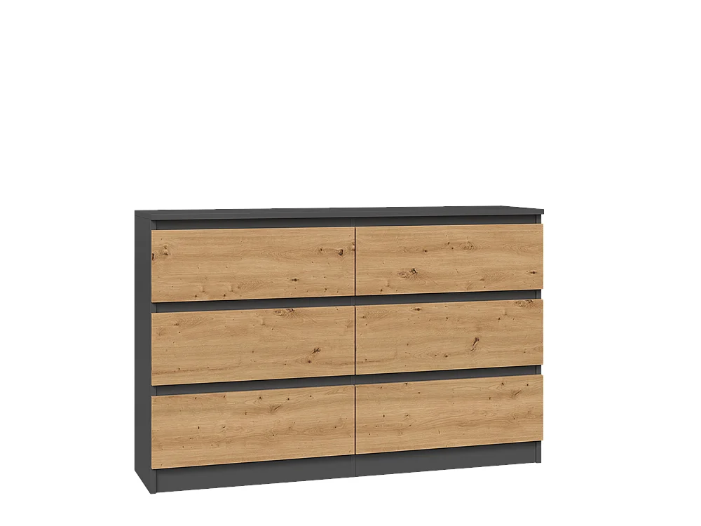 Commode : 6 Tiroirs, Anthracite/artisan, 30 X 75 X 120 Cm