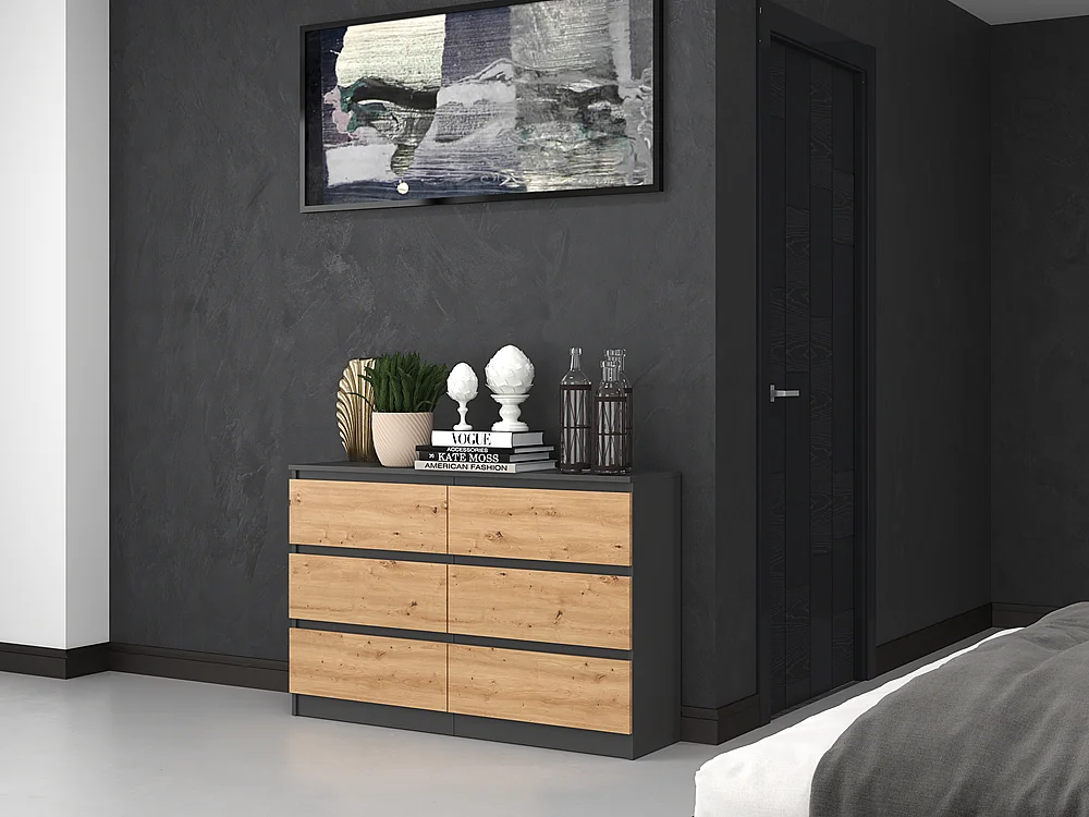 Commode : 6 Tiroirs, Anthracite/artisan, 30 X 75 X 120 Cm