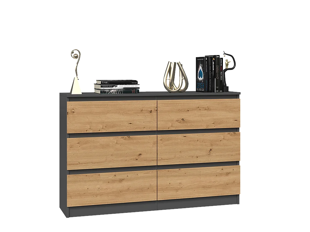 Kommode: 6 Schubladen, Anthrazit/Artisan, 30 x 75 x 120 cm