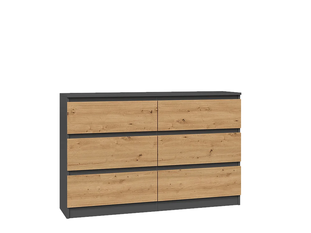 Kommode: 6 Schubladen, Anthrazit/Artisan, 30 x 75 x 120 cm