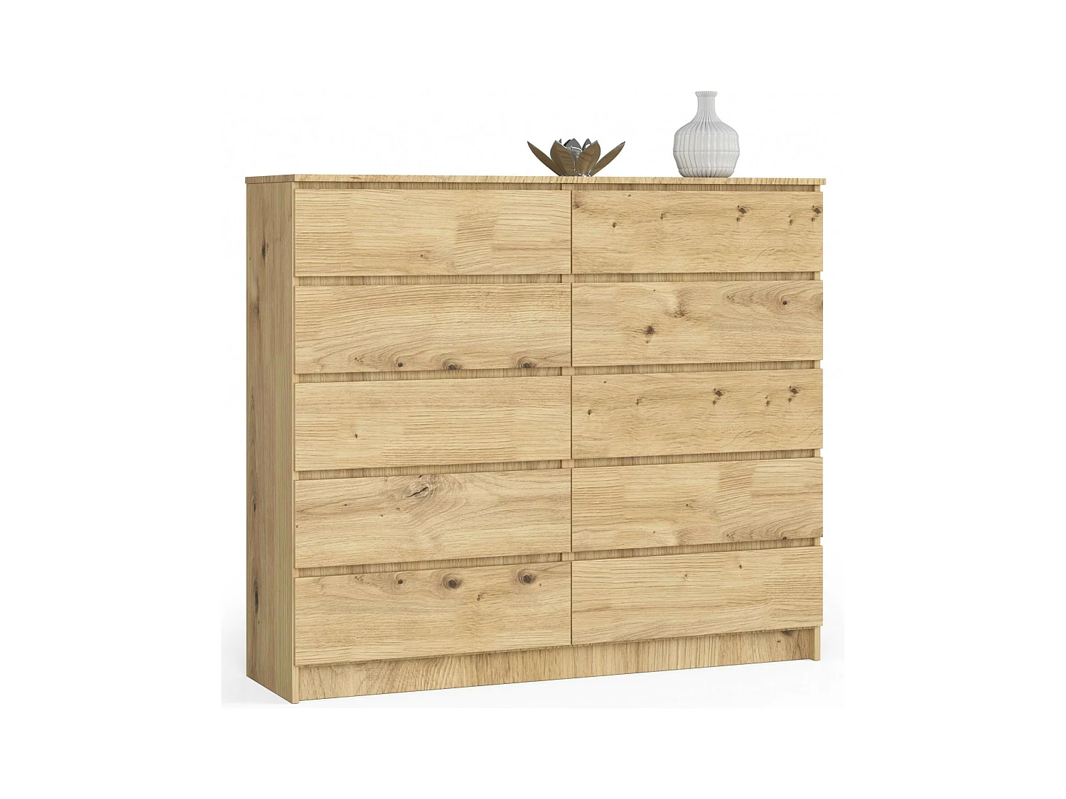Kommode: 10 Schubladen, handgefertigte Eiche, 138 x 121 x 40 cm