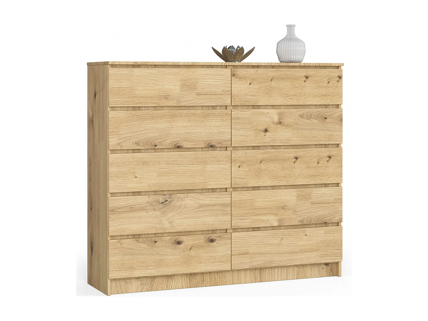 Commode : 10 tiroirs,  Chêne Artisan, 138 x 121 x 40cm