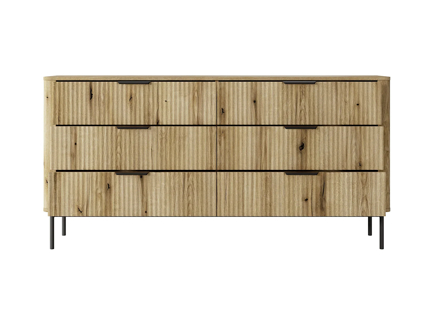 Komoda: 6 szuflad, dąb Evoque, czarne nóżki, 81,2 x 163,2 x 38 cm