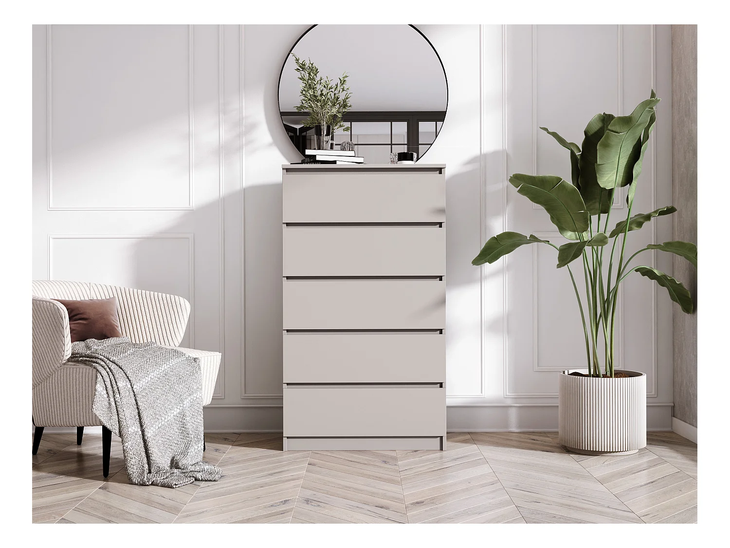 Kommode: 5 Schubladen, Kaschmir, 70 x 124 x 39 cm