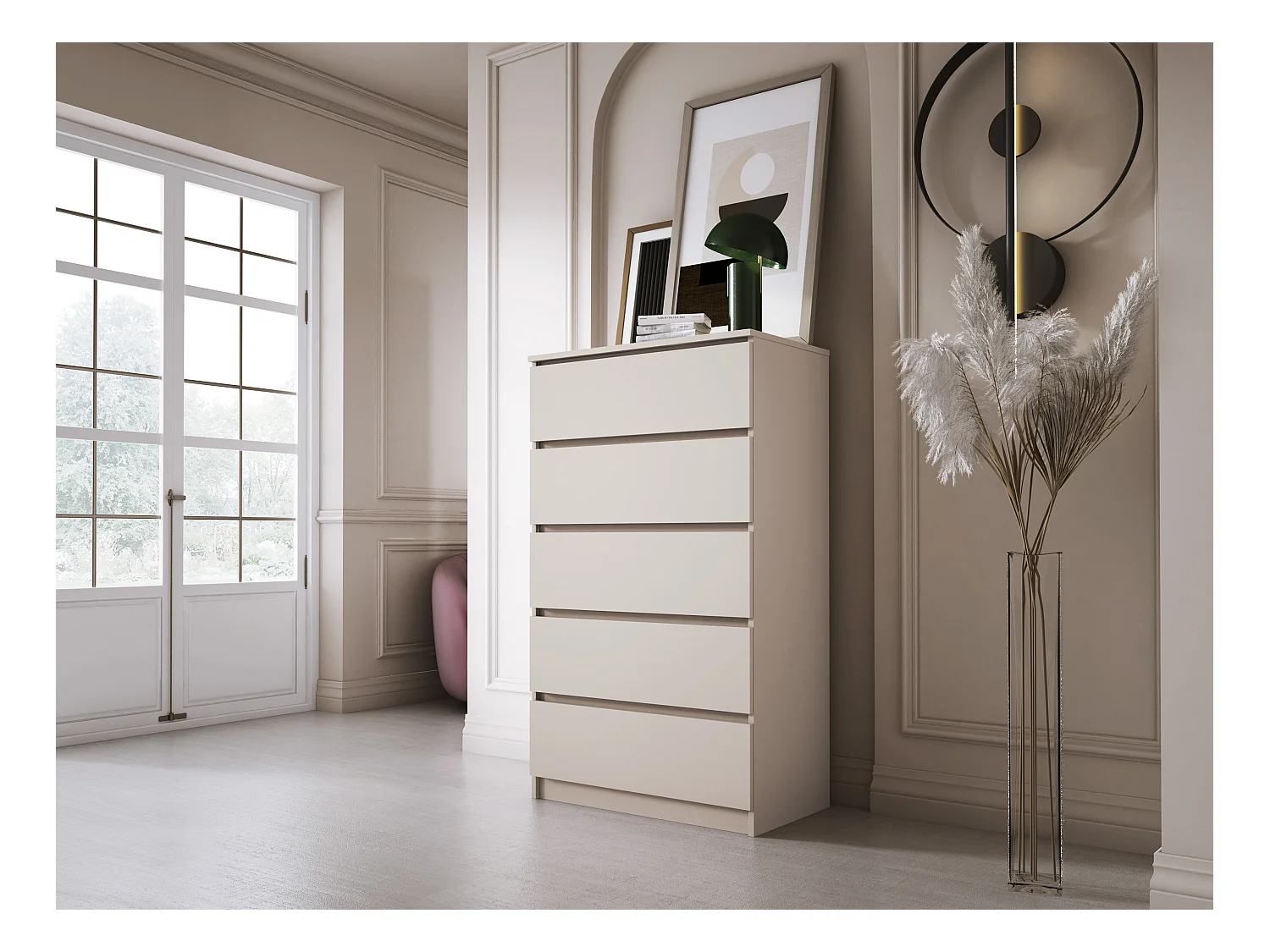 Kommode: 5 Schubladen, Kaschmir, 70 x 124 x 39 cm