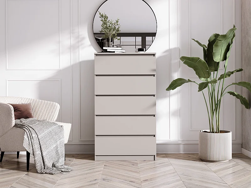 Commode 5 tiroirs, cachemire, 70 x 124 x 39 cm