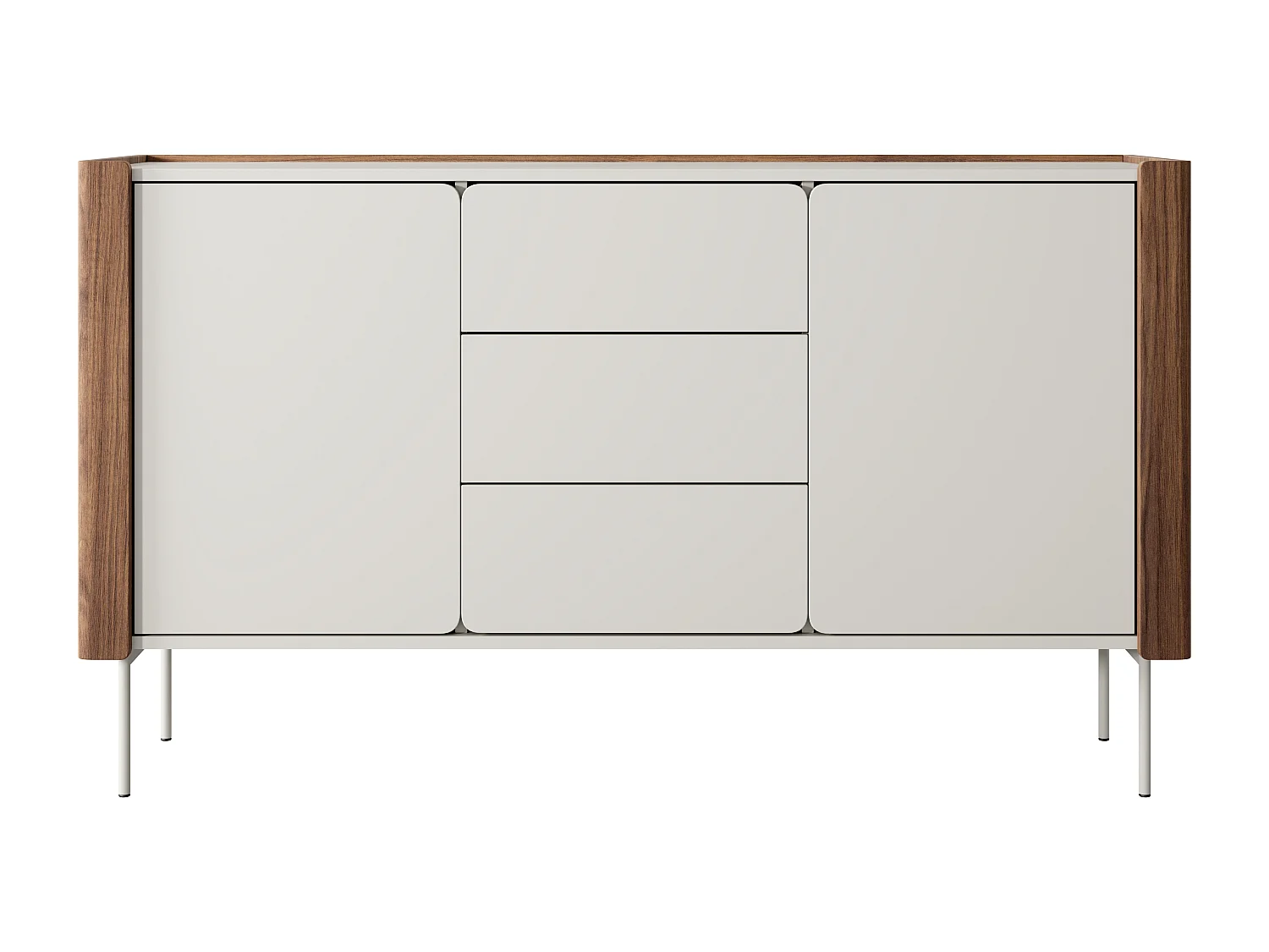 Commode : 3 tiroirs, 2 portes, 4 étagères, Warmia noyer / Cachemire, 141 x 82,5 x 39,9 cm