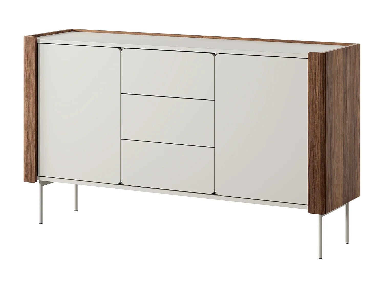 Commode : 3 tiroirs, 2 portes, 4 étagères, Warmia noyer / Cachemire, 141 x 82,5 x 39,9 cm