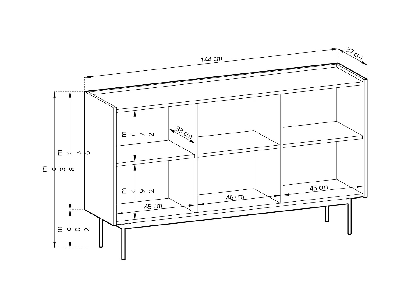 Commode, Corps Et Façade: Cachemire, TOP: Chêne Linea, 144 X 83 X 37 Cm