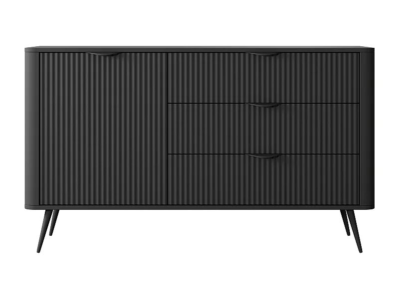 Cassettiera: 3 cassetti, 1 anta, nero, 138,2 x 81,2 x 38 cm