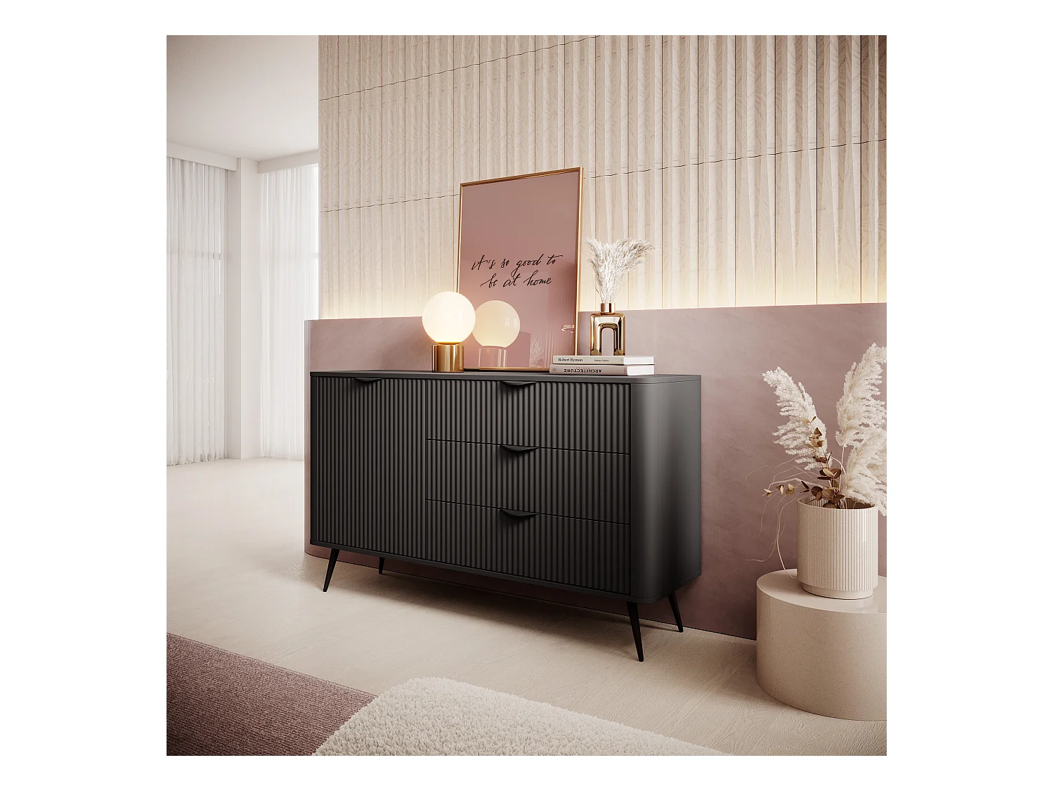 Komoda: 3 szuflady, 1 drzwi, czarna, 138,2 x 81,2 x 38 cm