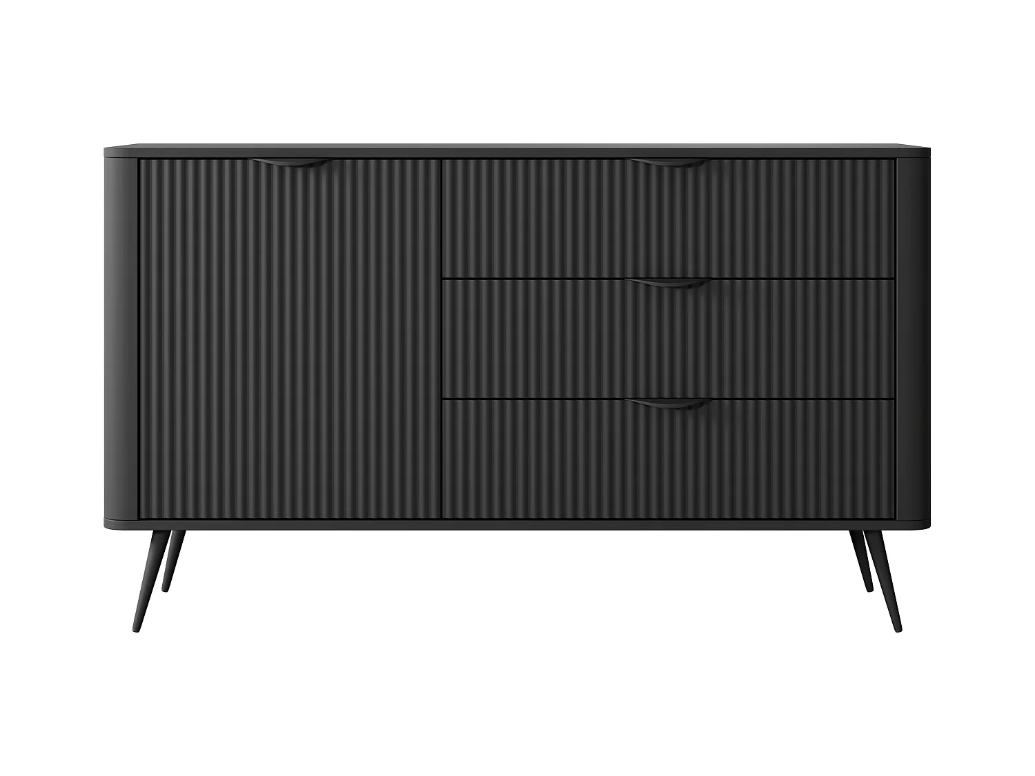 Commode : 3 Tiroirs, 1 Porte, Noir, 138,2 X 81,2 X 38cm