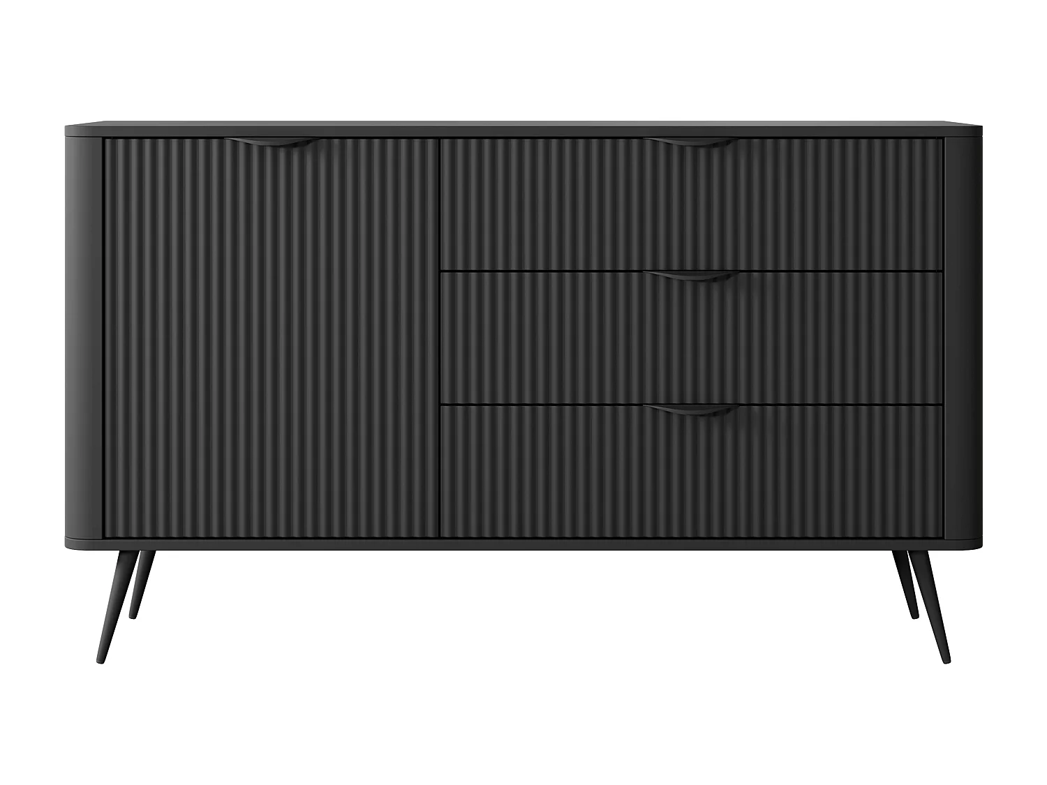 Commode : 3 Tiroirs, 1 Porte, Noir, 138,2 X 81,2 X 38cm