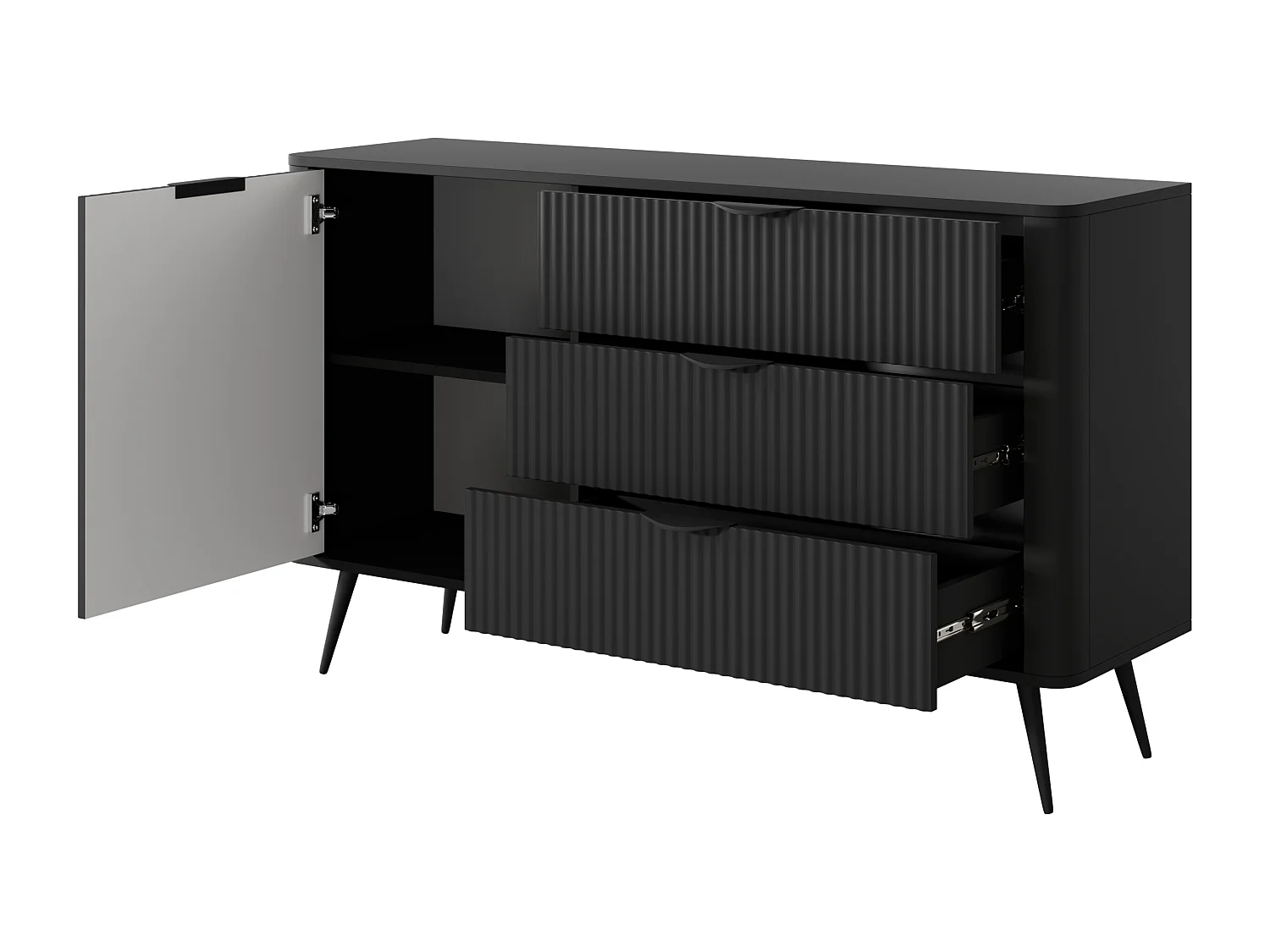 Commode : 3 Tiroirs, 1 Porte, Noir, 138,2 X 81,2 X 38cm