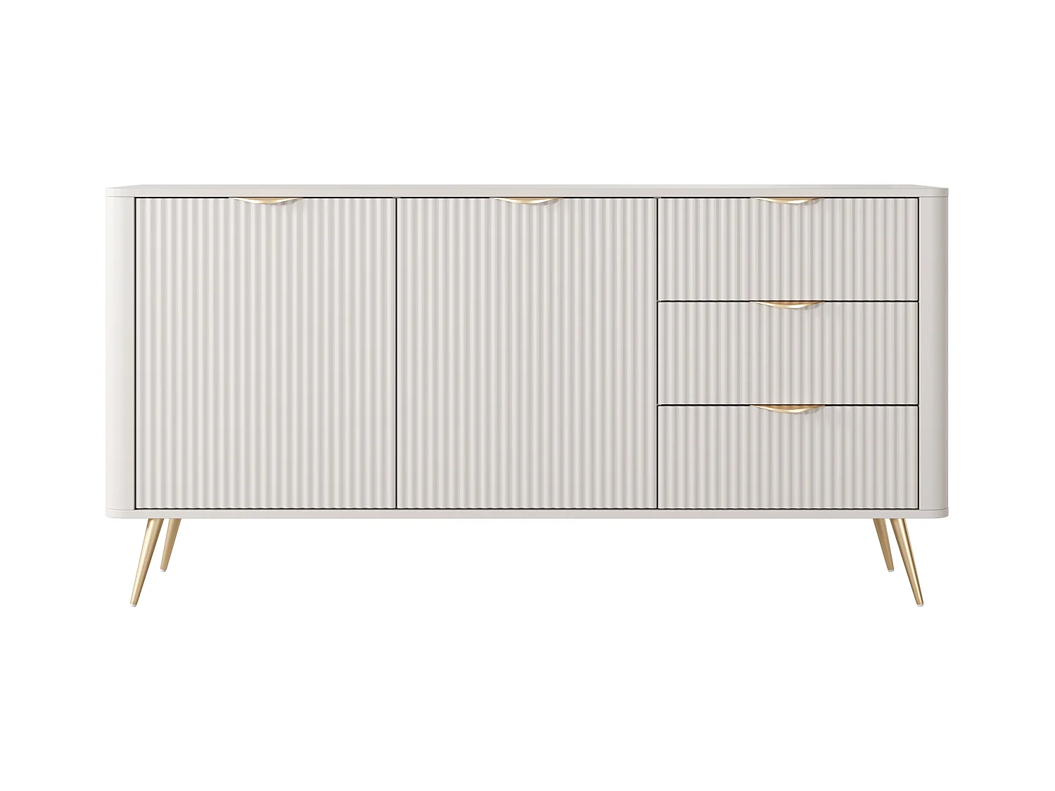Commode : 3 Tiroirs, 2 Portes, Cachemire, Pieds Dorés, 163,2 X 81,2 X 38cm