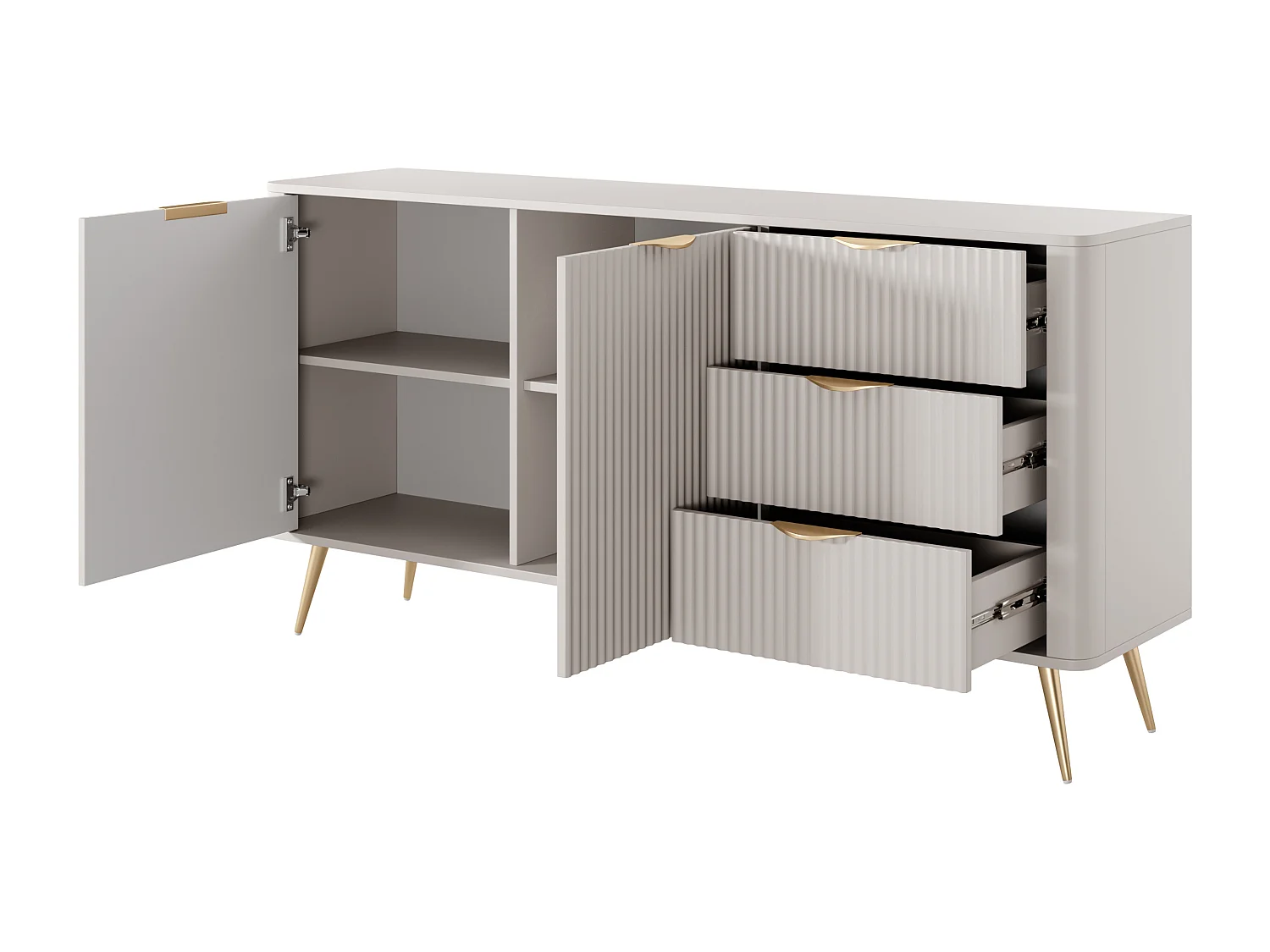 Kommode: 3 Schubladen, 2 Türen, beige, 163,2 x 38 x 81,2 cm