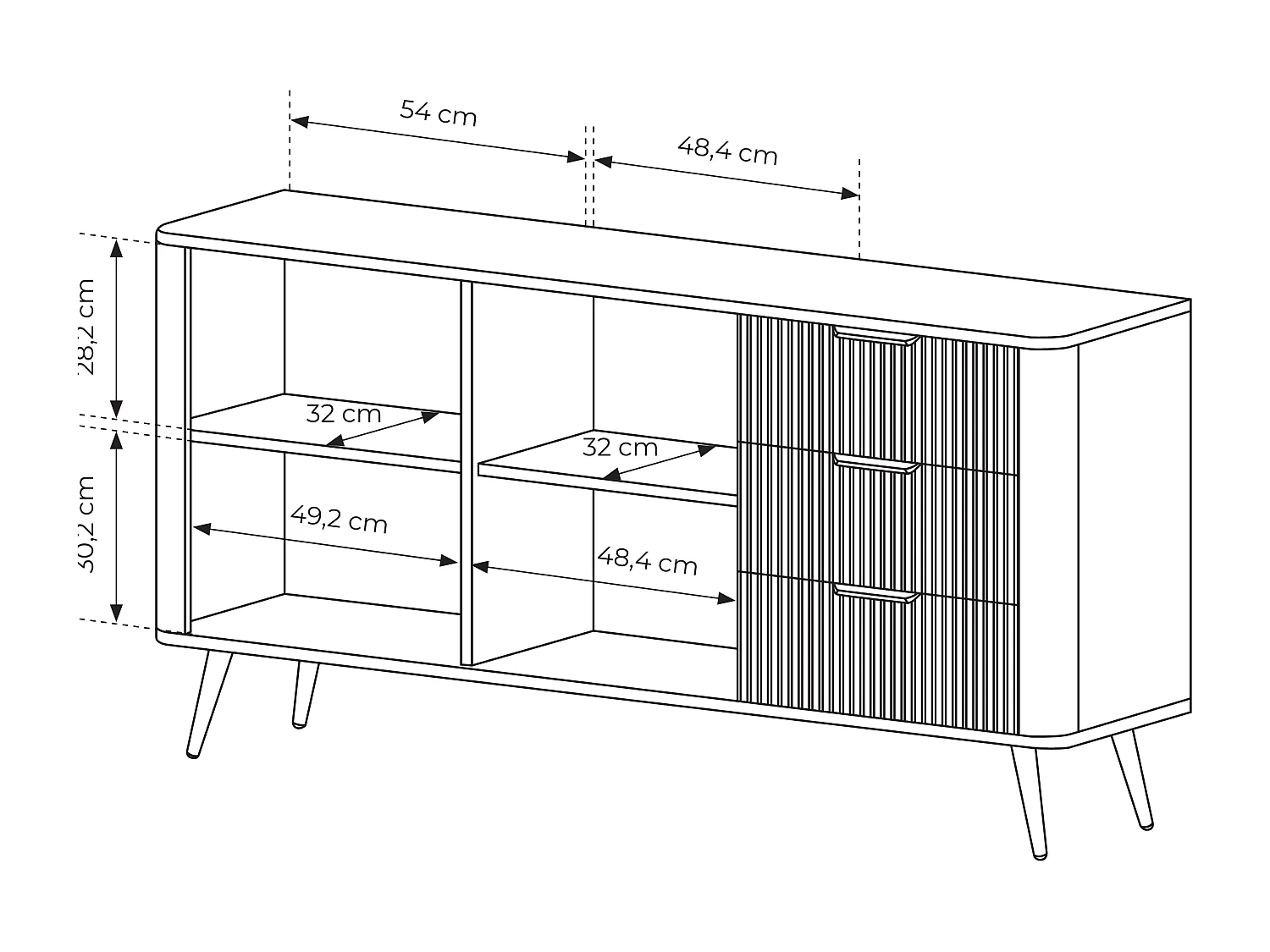 Kommode: 3 Schubladen, 2 Türen, beige, 163,2 x 38 x 81,2 cm