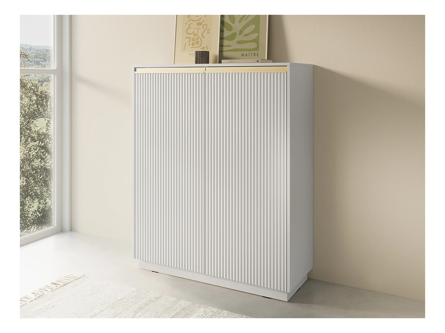 Cômoda: 2 portas, 6 prateleiras, Branco Mate, 103,5 x 127 x 39 cm