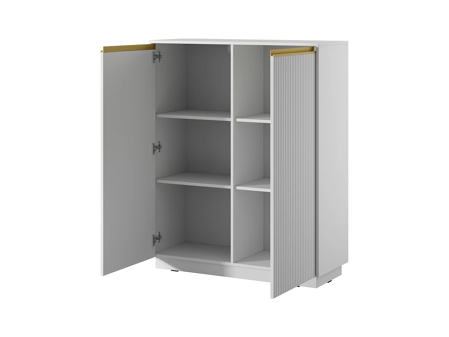 Commode : 2 portes, 6 étagères, Blanc Mat, 103,5 x 127 x 39 cm