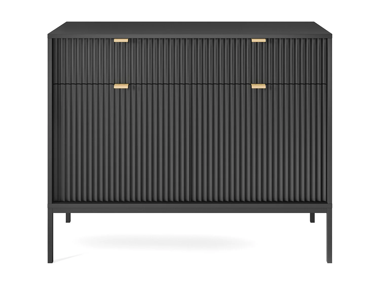 Cômoda: 2 gavetas, 2 portas, preto, preto, 104 x 83 x 39 cm, puxadores dourados