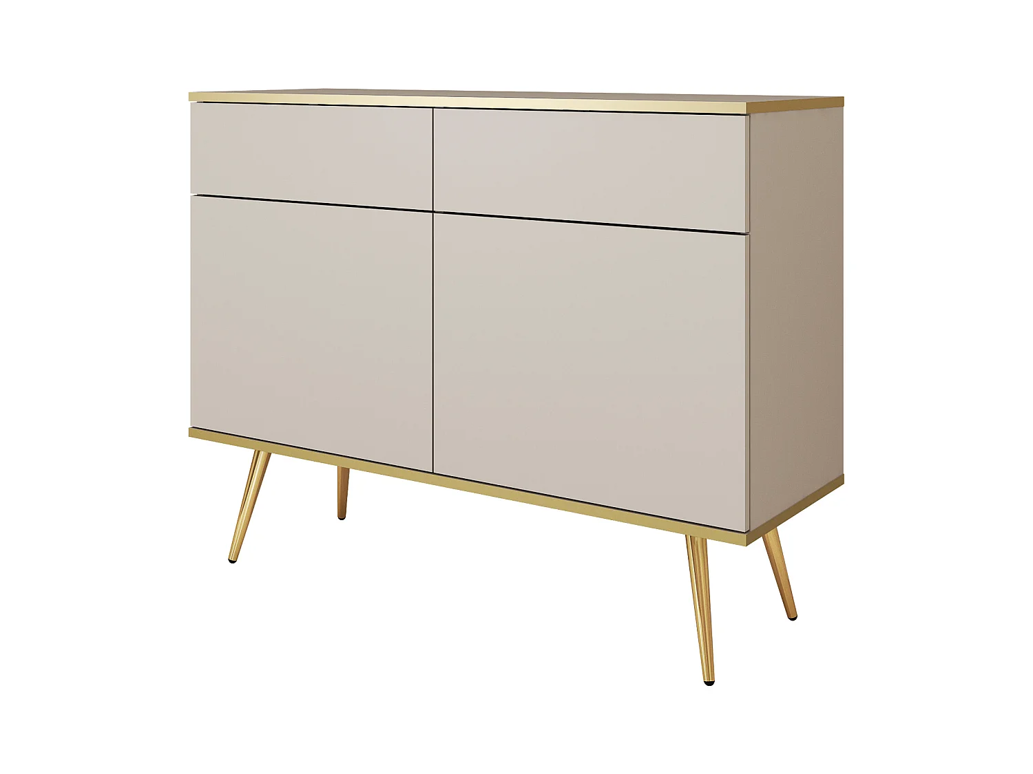Commode : Beige, pieds dorés, 107 x 85 x 39 cm
