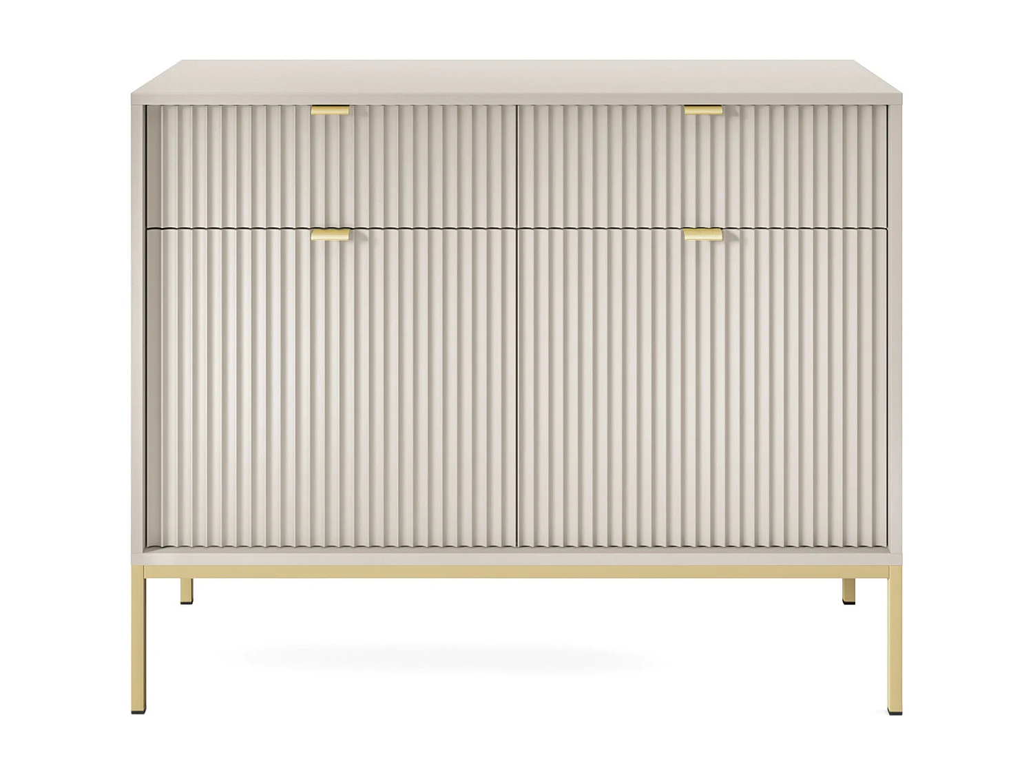 Commode : 2 Tiroirs, 2 Portes, Cachemire, or, 104 x 83 x 39 cm, poignées dorées