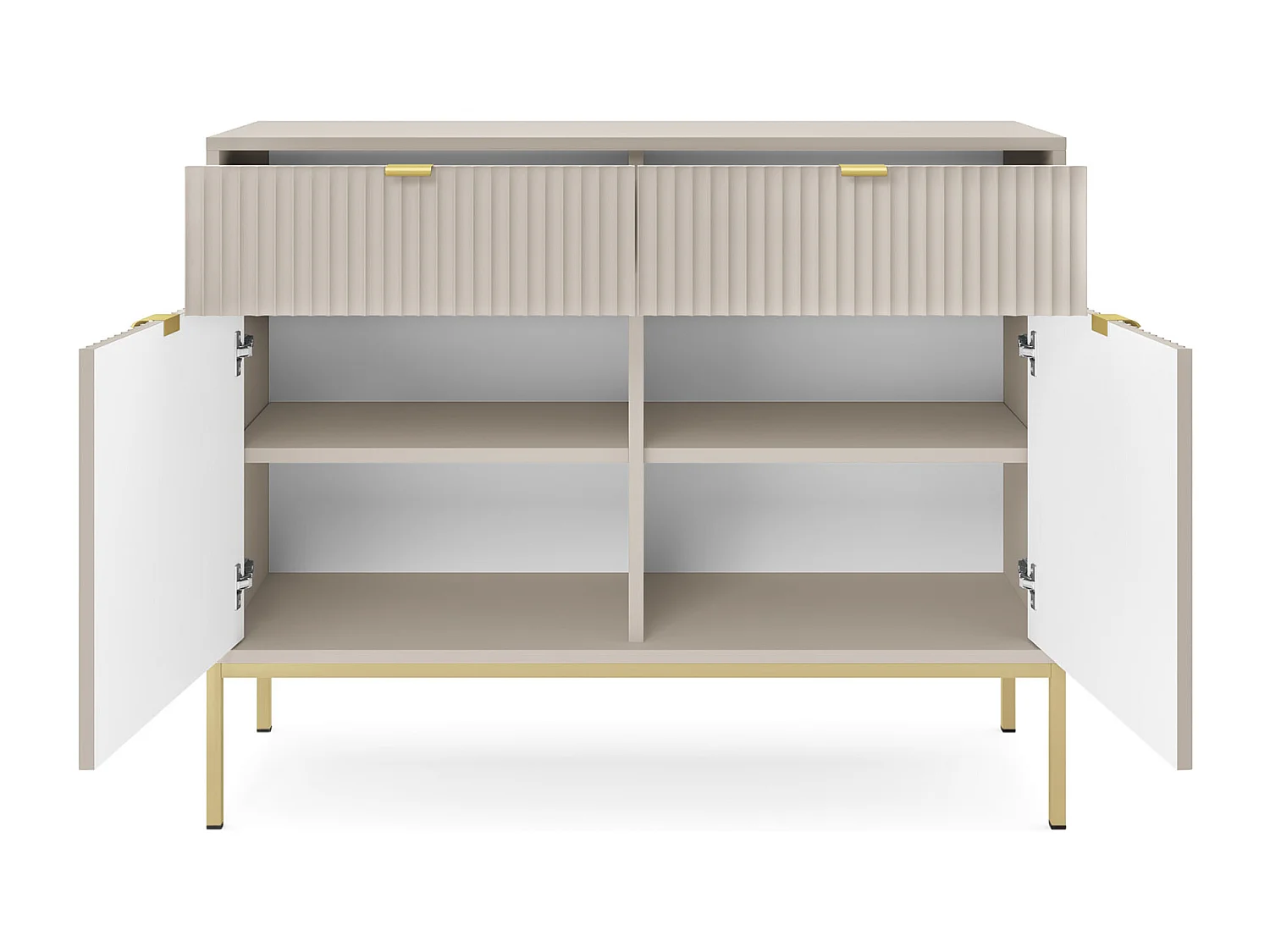 Commode : 2 Tiroirs, 2 Portes, Cachemire, or, 104 x 83 x 39 cm, poignées dorées