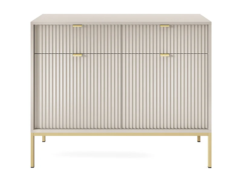 Commode : 2 Tiroirs, 2 Portes, Cachemire, or, 104 x 83 x 39 cm, poignées dorées