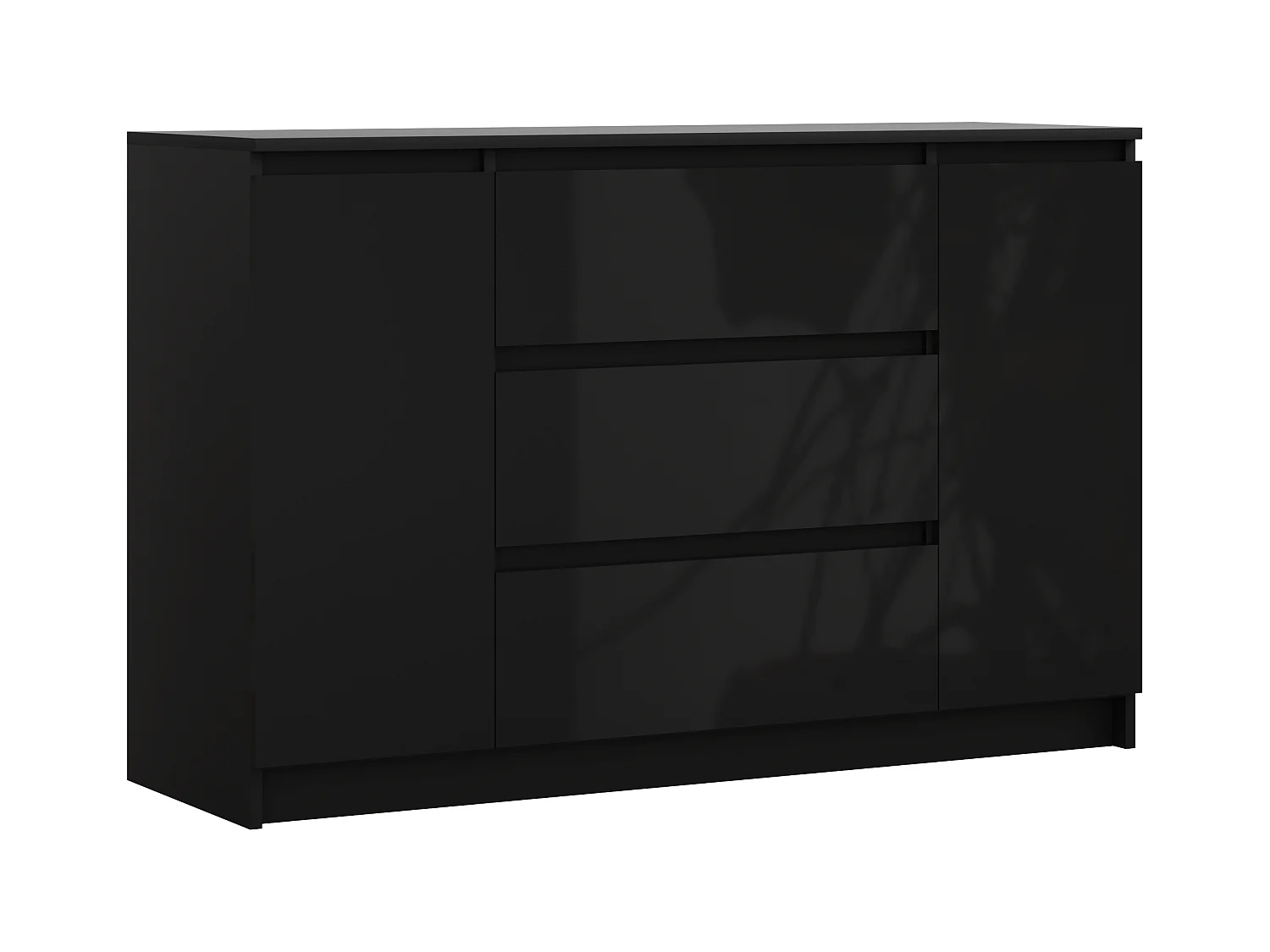 Commode : Noir Mat / Noir Brillant, 120 x 39 x 78 cm, 2 portes, 3 tiroirs