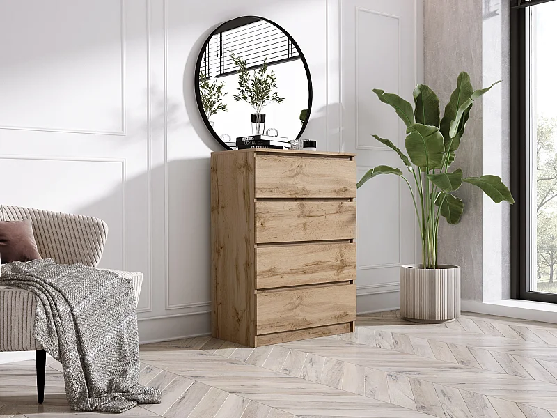 Ladekast met 4 laden: Wotan eiken, 70 x 39 x 101 cm
