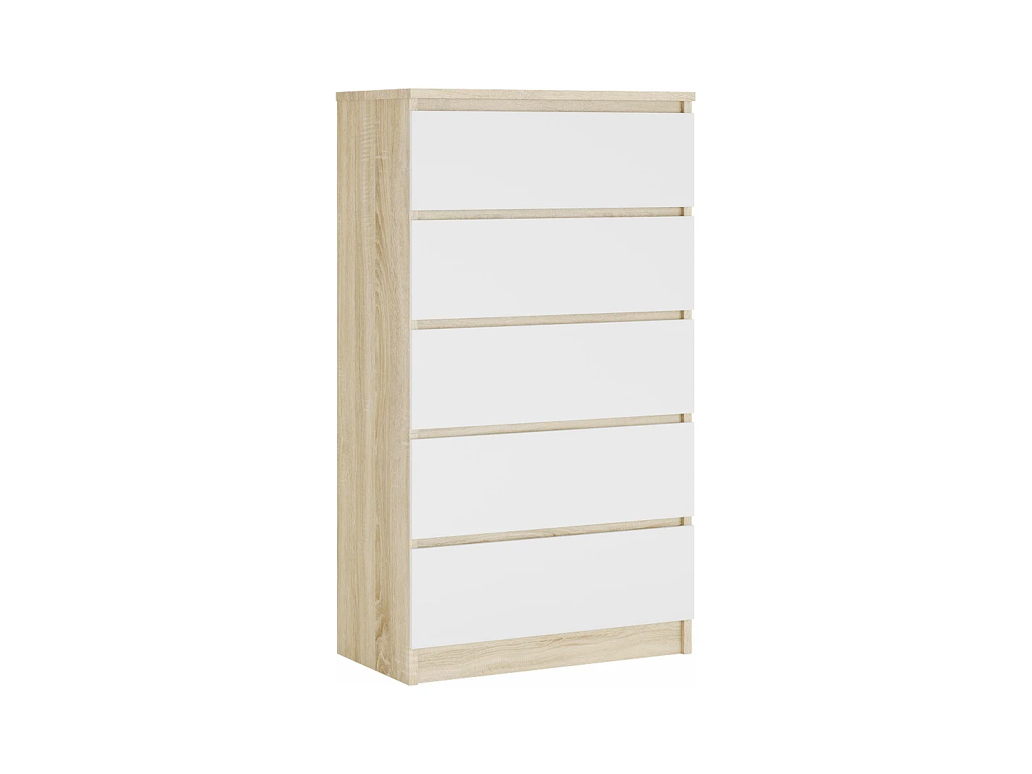 Ladekast met 5 lades, Sonoma eiken / mat wit, 70 x 39 x 125 cm