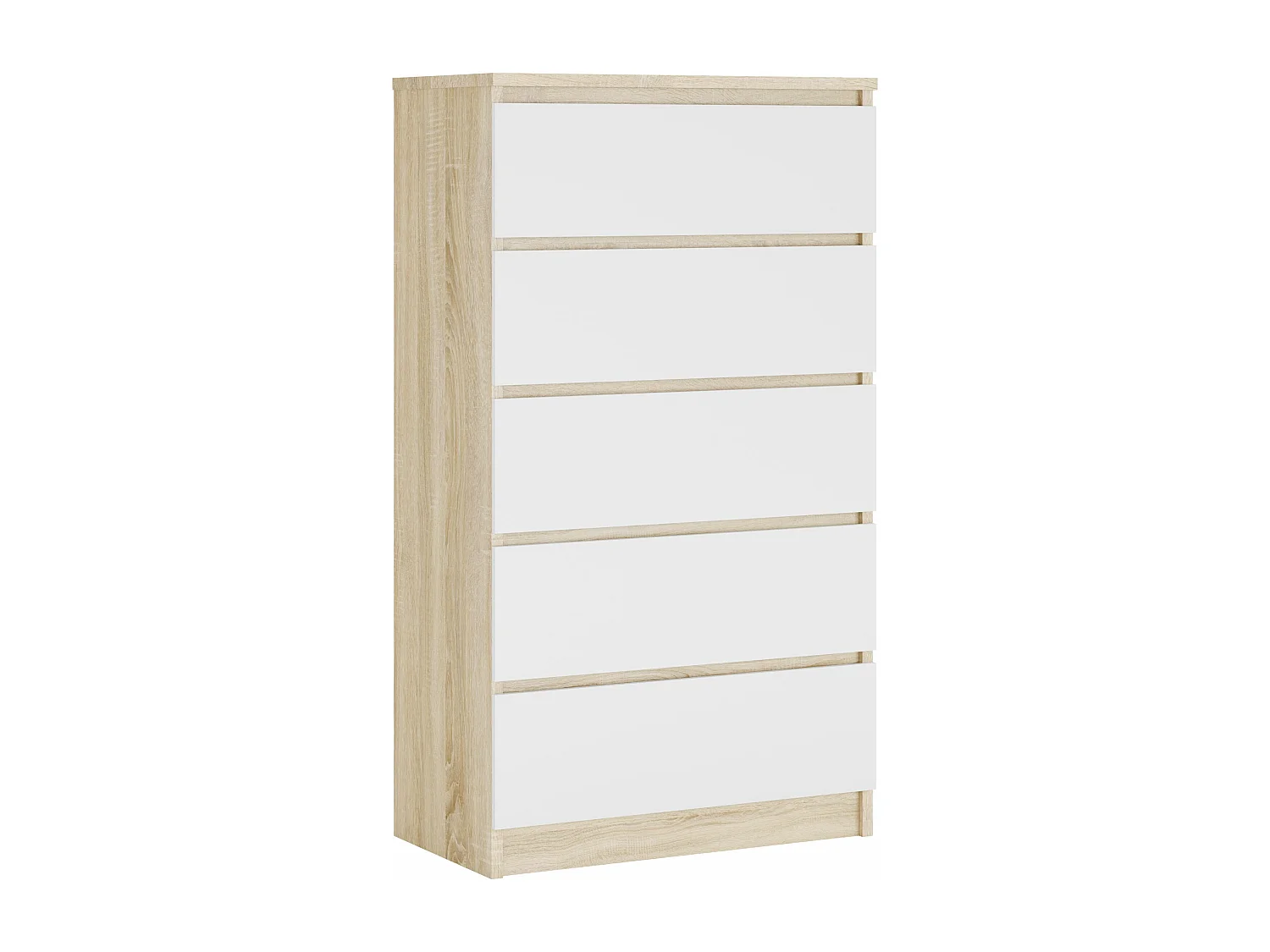 Commode 5 Tiroirs, Chêne Sonoma / Blanc Mat, 70 x 39 x 125 cm