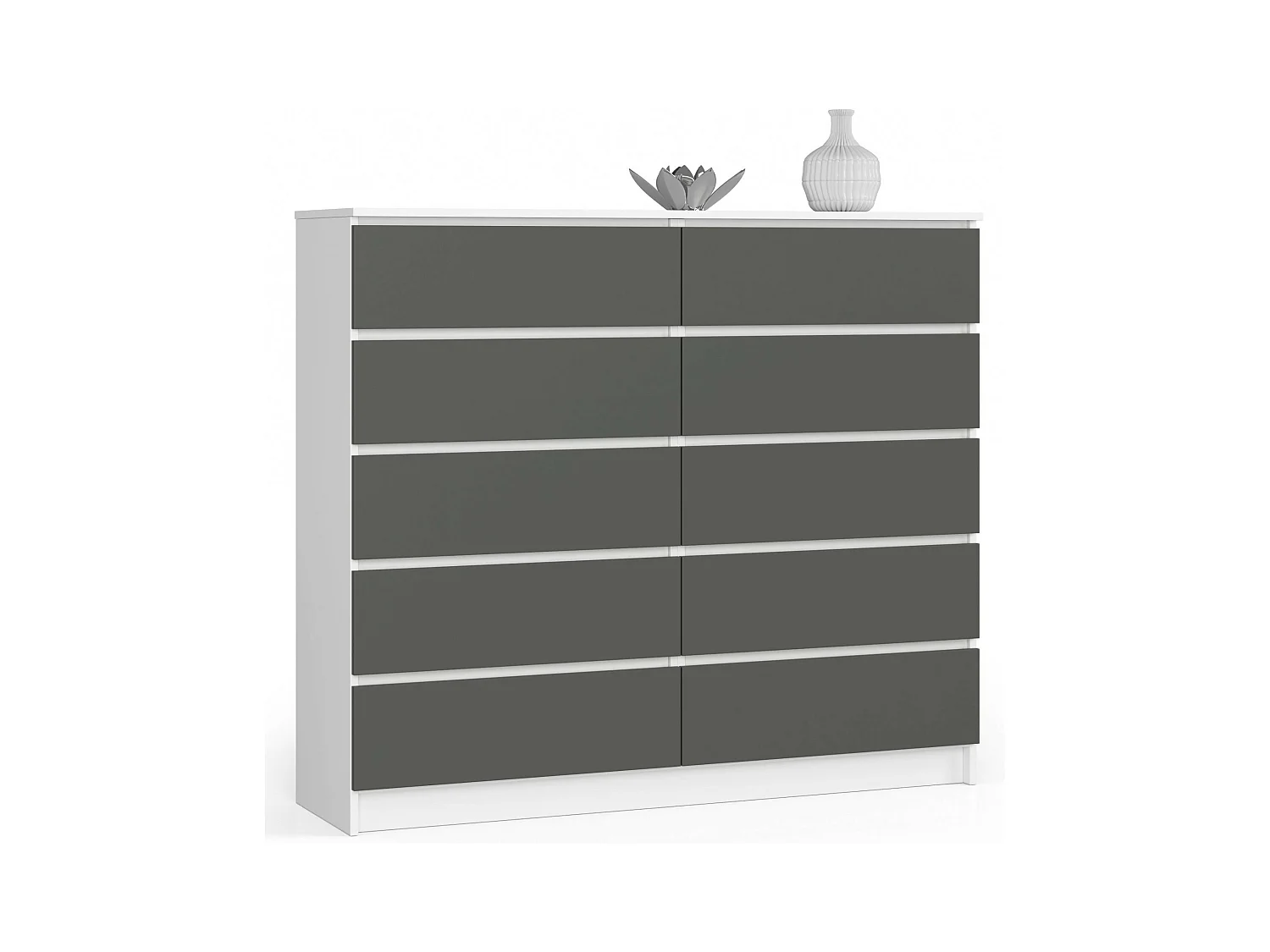 Kommode: 10 Schubladen, weiß|graphitgrau, 138 x 121 x 40 cm