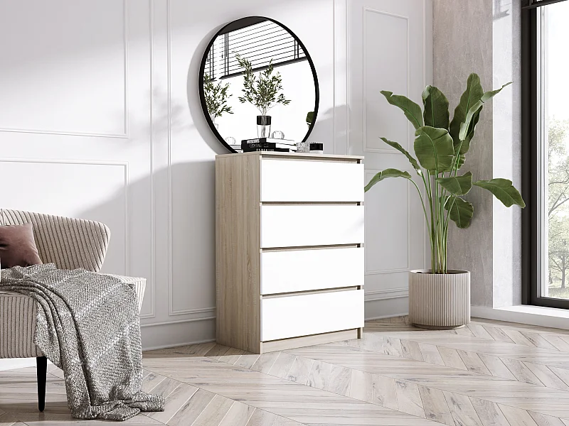 Kommode mit 4 Schubladen, Sonoma-Eiche/Mattweiß, 70 x 39 x 101 cm