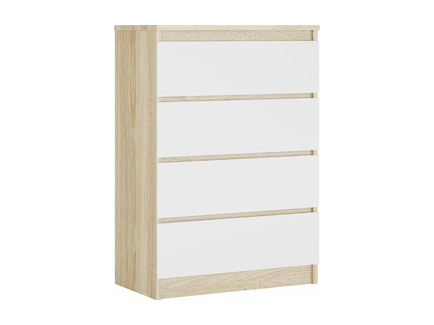 Cómoda de 4 cajones, roble Sonoma / blanco mate, 70 x 39 x 101 cm